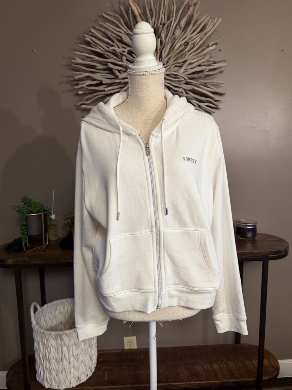 DKNY Full Zip Hoodie in White